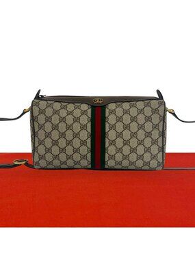 Gucci Vintage Sherry Line GG Logo Pattern Leather Shoulder Bag Pochette Brown
